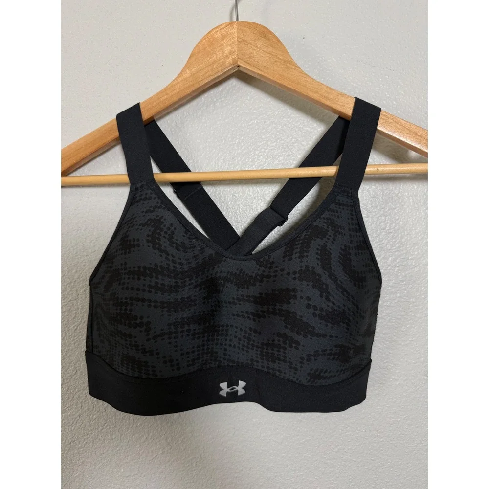 Under Armour Womens Black Animal Dot Print High Impact Sports Bra 1374121 Small